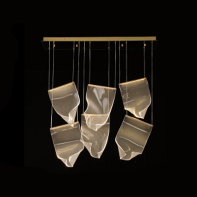 Brass Irregular Pendant Lamp Modernism Acrylic Multiple Hanging Light for Stairway in Warm Light