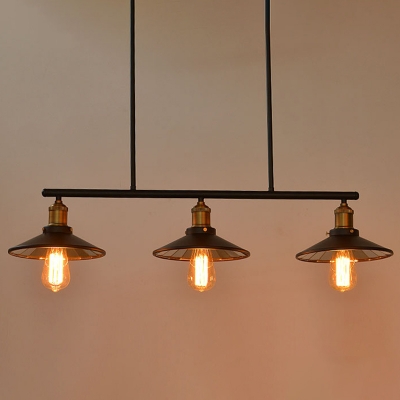 Cone Metal Shade Industrial Pendant with 3 Light Metal Ceiling Mount Island Light for Restaurant