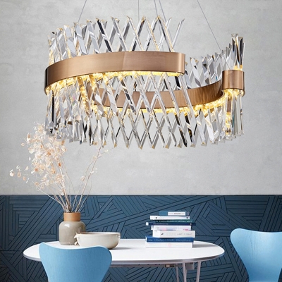 Crossed Crystal Bar LED Suspension Lighting Modern Living Room Rose-Gold 1-Light Chandelier