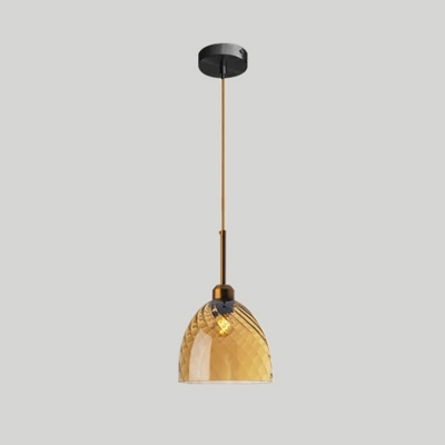 Geometric Pendant Lamp Contemporary Striped Glass Lighting Fixture in Brass for Kitchen