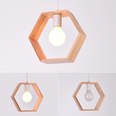Geometry Frame Pendant Modern Living Room Wood 1-Bulb Hanging Lamp