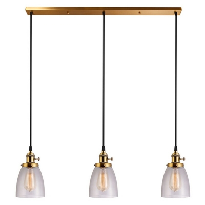 Industrial Living Room Metal Canopy Suspension Lighting Dome Clear Glass 3-Bulb Pendant