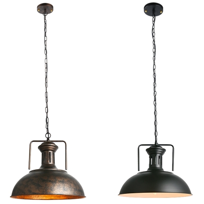 Iron Shade Pendant Industrial Restaurant Dome Form 1-Bulb Hanging Lamp with Handle