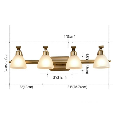 Medieval Style Bathroom Gold Vanity Light Bathroom Metal Sconce with Frosted Glass Bell Shade