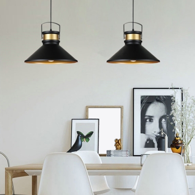 Modern Flared Design Pendant for Living Room Iron Black Shade 1-Bulb Hanging Lamp