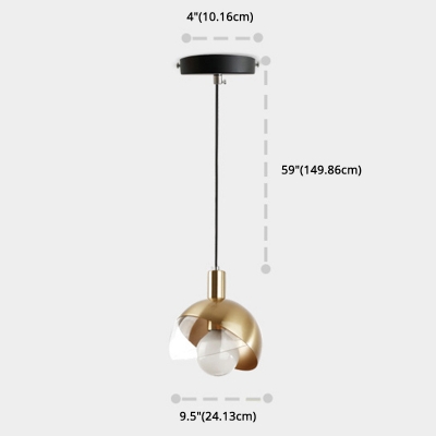 Modern Hanging Light with 1 Light Clear Glass Shade Circle Ceiling Mount Single Pendant for Dining Room