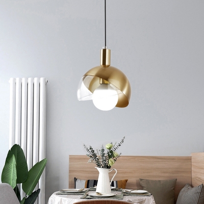 Modern Hanging Light with 1 Light Clear Glass Shade Circle Ceiling Mount Single Pendant for Dining Room