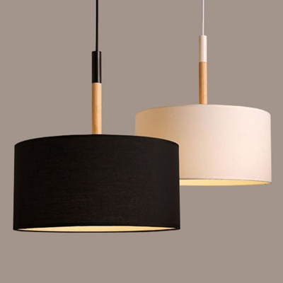 Modern Living Room 1-Light Hanging Lamp Drum Fabric Shade Pendant