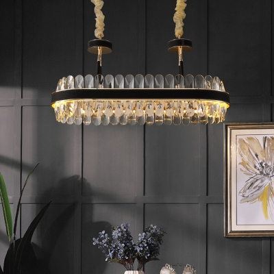 Modern Living Room LED Suspension Lighting Clear Crystal Circle Form Chandelier in Black