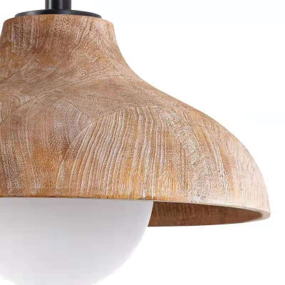 Modern Pendant Dome Wooden Shade with 1 Light Circle Ceiling Mount Single Pendant for Living Room
