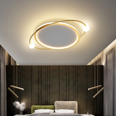 Oval Flushmount Lighting 20.5 Inchs Wide Minimalism Acrylic Led Flush Ceiling Light in Gold with 2 Glass Globe