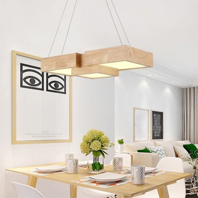 Patchwork Square Design Island Light Modern Dining Room Wood LED 4-Light Island Pendant