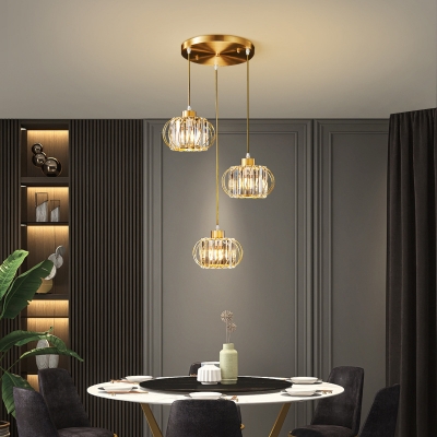 Pumpkin Shaped Ceiling Hang Light Modern Crystal Dining Room Down Lighting Pendant in Brass
