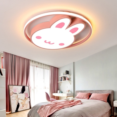 Rabbit and Circle Acrylic Shade Creative Ceiling Light 1 LED Light Flush Mount Ceiling Fixture for Girls Bedroom