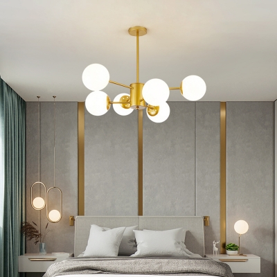 Radial White Glass Shade Suspension Lighting Modern Living Room Metal Arm Chandelier