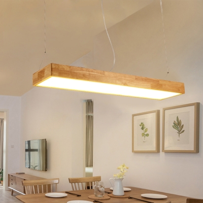 Simplicity Acrylic Shade Island Light Modern Restaurant Wood Rectangle LED 1-Light Island Pendant