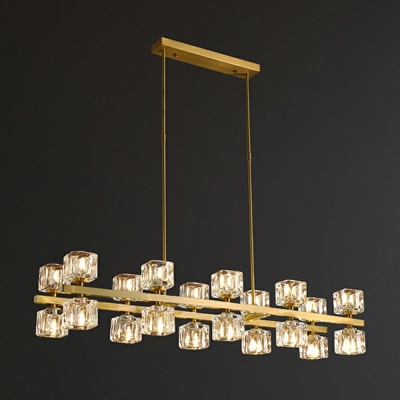 Square Shade Island Light 16.5 Inchs Height Fixture Modernist Crystal Dining Room Pendant in Gold