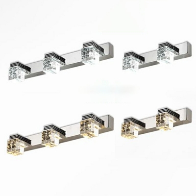 Stainless Steel Siding Vanity Sconce Bubble Crystal Block Vanity Light above Mirror for Bathroom in Clear
