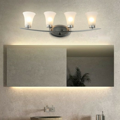 Tradicional Silver Metal Wall Mount Lighting 4 Bulbs Frosted Glass Bell Shaded Bathroom Vanity Sconces