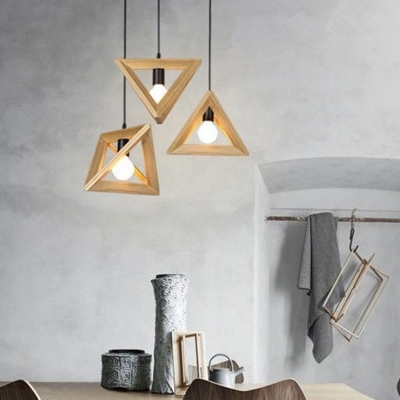 Wood Frame Modern Living Room Pendant Geometry Shaped 1-Bulb Hanging Lamp