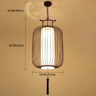 1 Light  Cylindrical Cage Shade Pendant Lighting New Chinese Style Restaurant Hanging Lamp