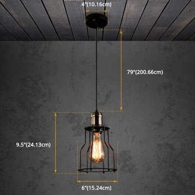1 Light Industrial Hanging Light Cage Metal Shade Circle Ceiling Mount Single for Restaurant