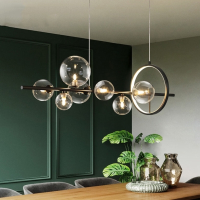 10 Lights Modern Hanging Fixture Glass Globe Shade Metal Ceiling Mount Billiard Light for Living Room