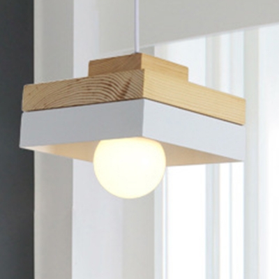 Aluminum Shade Pendant Modern Living Room Wood Detail 1-Bulb Hanging Lamp
