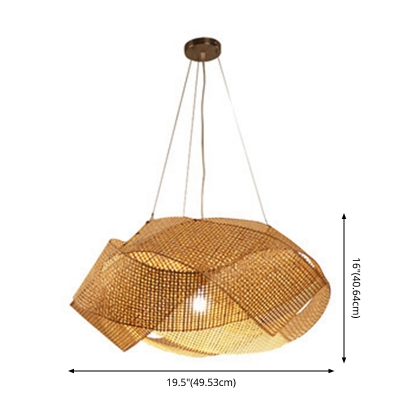 Asian Style Living Room Beige Pendant Geometry Shaped Bamboo 1-Bulb Hanging Lamp