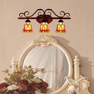 Bell Shade Wall Mounted Mirror Front Lamp Tiffany Style 3 Lights Vanity Light above Mirror in Multi-Color