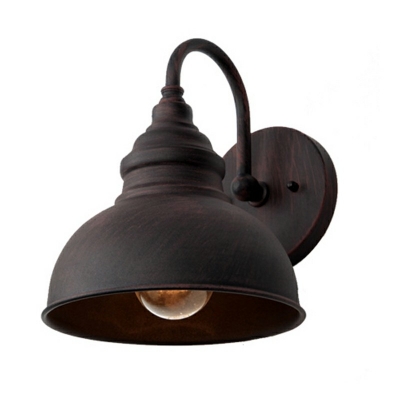 Black Industrial Wall Lamp with 9''W Single Light Dome Metal Shade and Gooseneck Fixture Arm