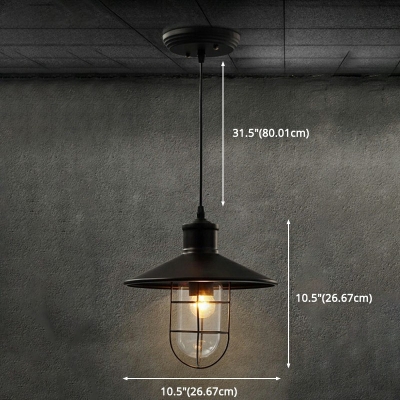 Black Metal Cage Industrial Pendant Clear Glass Shade 1-Bulb 10.5 Inchs Wide Hanging Lamp for Living Room