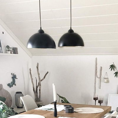 Bowl Iron Shade Industrial Pendant Black 1-Head Hanging Lamp form Living Room