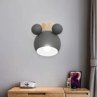 Cartoon Bear Shade Wall Sconce Nordic Macaron Iron 1-Head Wall Lamp