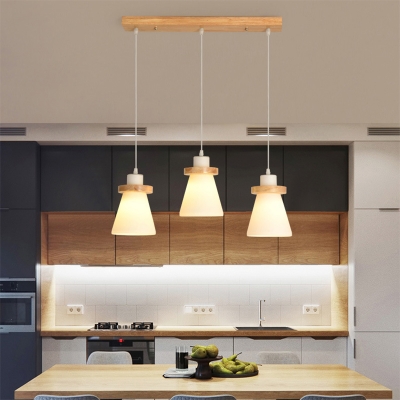 Cone Shade Pendant Modern Living Room Wood Canopy Hanging Lamp