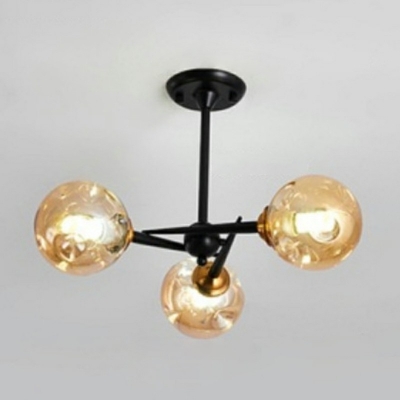 Contemporary Metal Hanging Chandelier Light Spherical Glass Shade Suspension Light for Living Room