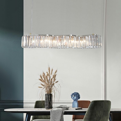 Contemporary Style Crystal Island Light 33.5 Inches Wide 7 Lights Dining Table Lighting Fixture in Clear