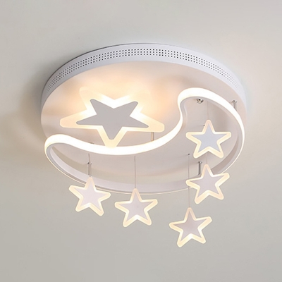 Creative Ceiling Light with 7 LED Light Moon and Star Acrylic Shade Metal Ceiling Mount Ceiling Light Fixture for Bedroom