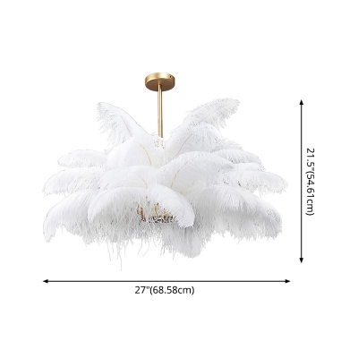 Feather Shape Branch Suspended Light 3 Lights Contemporary Hanging Lamp in White for Living Room