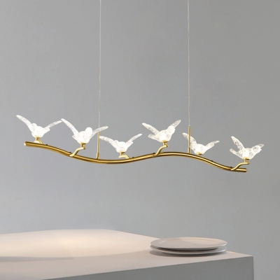 Gold Wave Metal Modern Living Room Island Lighting Birds Decoration Clear Shade LED Island Fixture