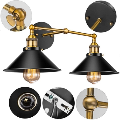 Industrial Style Black Vanity Mirror Lights Metal Cone Vanity Wall Light Fixtures with Rotatable Arm