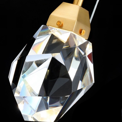 Metal Round Canopy Gold Pendant Modern Bedroom Geometry Clear Crystal-Block LED 1-Head Hanging Lamp