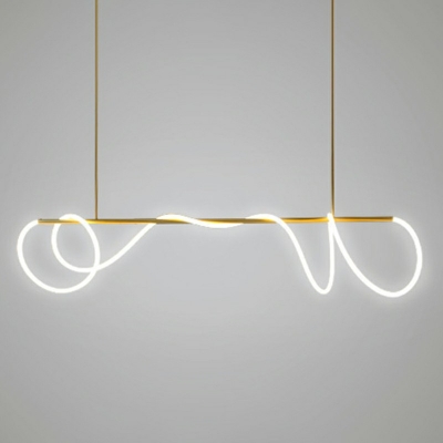Minimalist Line Light Post-modern Winding Lighting Hose Island Suspension Lamp in Gold