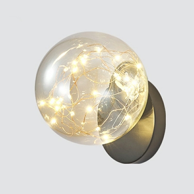 Modern Metal Backplate Starry 1-Head Wall Sconce Globe Glass Shade LED Wall Lamp