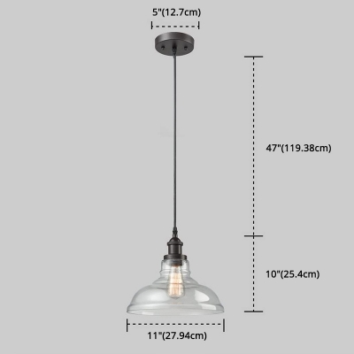 Pot Lid Form Pendant Industrial Living Room Glass Shade 1-Bulb with Metal Cord Hanging Lamp