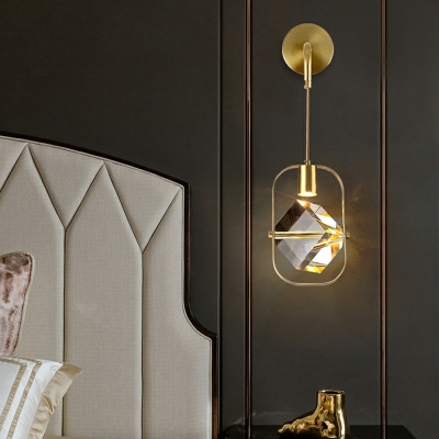 Rhombus  Shaped Wall Light Fixture Simplicity Crystal 1 Head Bedside Wall Hanging Lamp in Gold