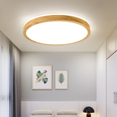 Round Simplicity Shade Flushmount Light Modern Wood LED 1-Light Ceiling Light