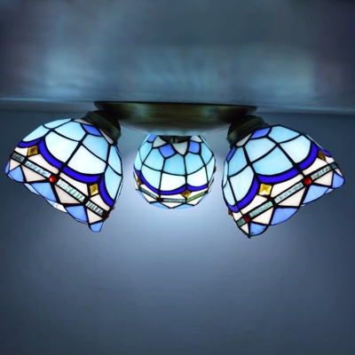 Tifanny Ceiling Light with 3 Light Bell Glass Shade Ceiling Light Fixture for Restaurant