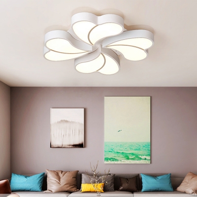White Metal Flush Mount Ceiling Lamp Modern Style LED Bedroom Four Leaf Clover Flush Mount Lighting