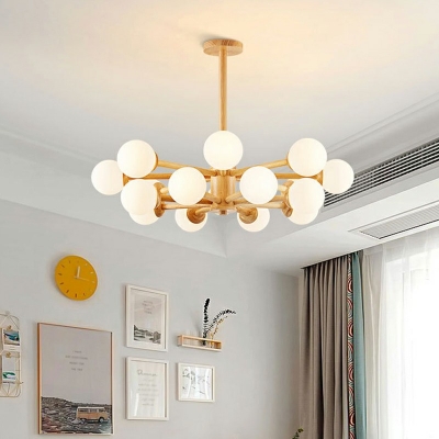 Wooden Molecular Chandelier Lighting Postmodern 20 Inchs Height Opal Glass Hanging Pendant Light for Living Room